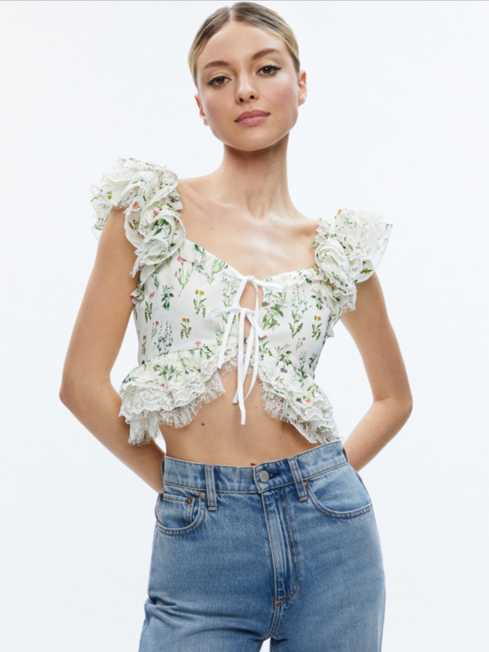 Alice and Olivia Charline Ruffle Cropped Top
